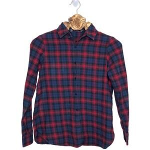 Zara Plaid Button Up Long Sleeve Top Blue and Red Check Shirt xs